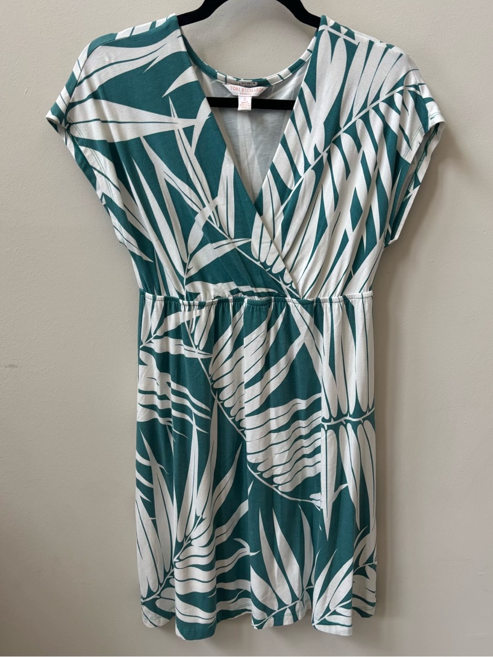 Tori Richard Teal White Tropical Print Dress Size Small
